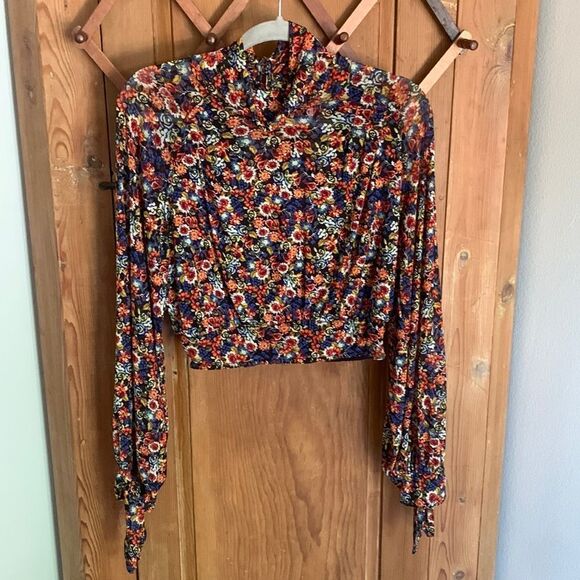 Free People All Doled Up floral long sleeve mesh turtleneck crop top - Picture 3 of 11